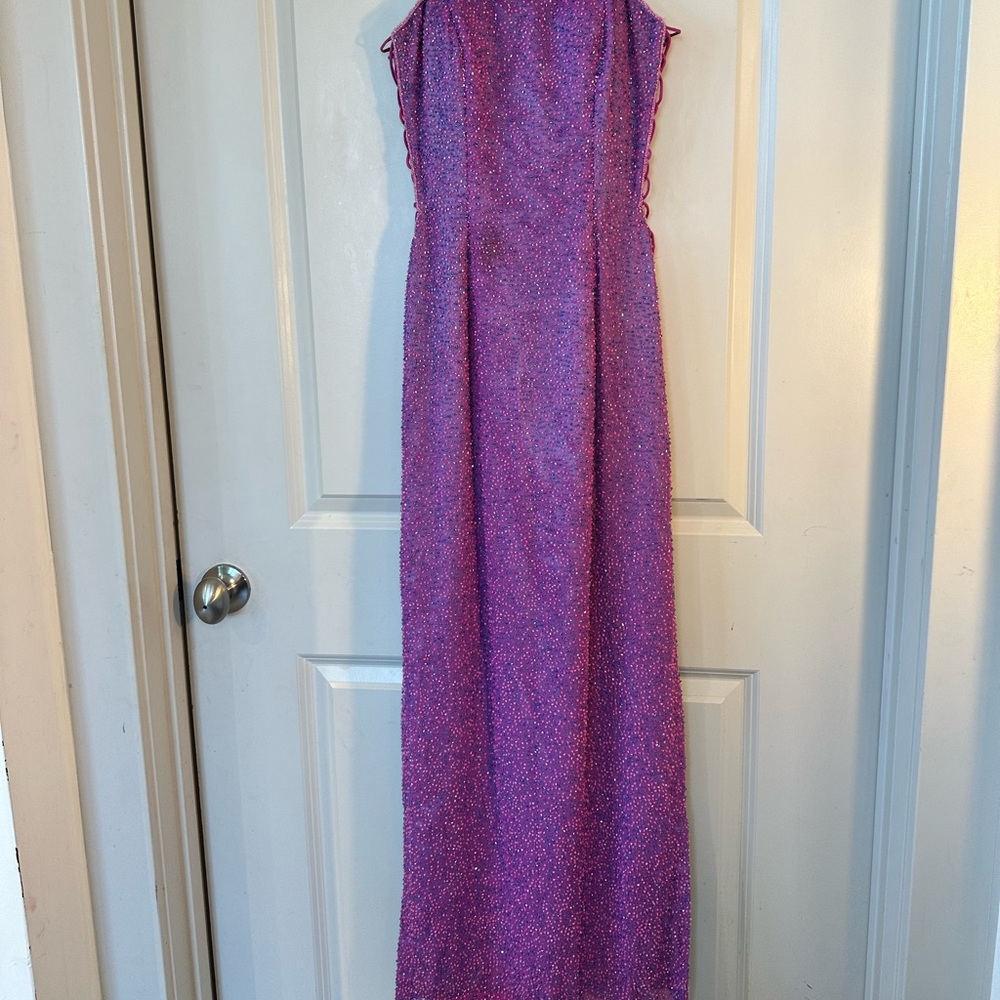 Vintage 90’s SCALA 100% Silk Heavily Beaded & Rhinestones Cut Out Maxi Dress, S
